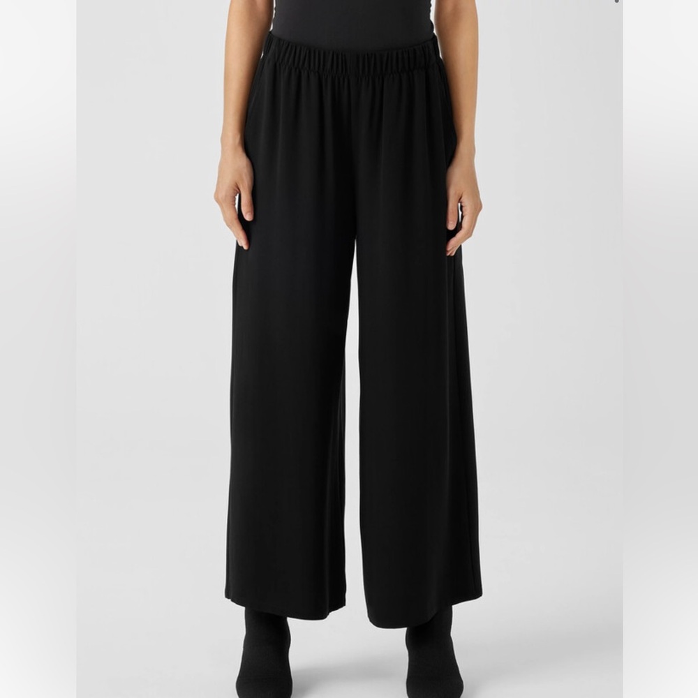 Eileen Fisher Black Georgette Wide Leg Pants
